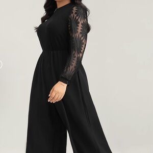 Crochet Lace Mesh Mock Neck Jumpsuit – ,